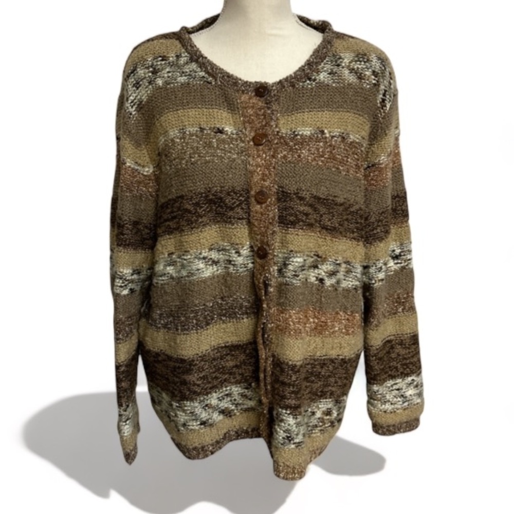 NEW Dress Barn Woman Striped Button Down Sweater With Shoulder Pads Size 14/16
